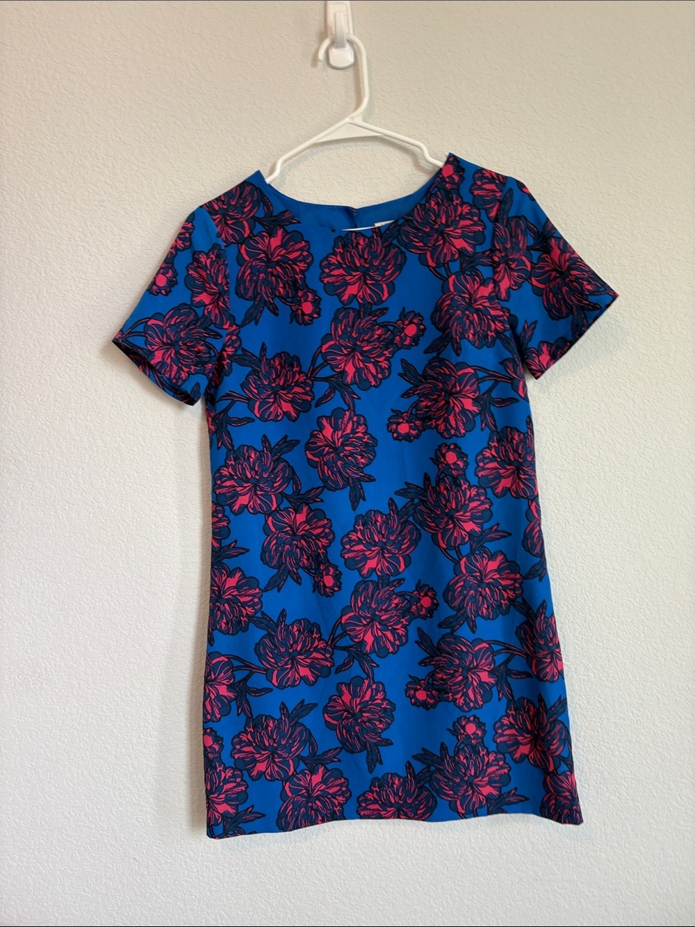 J. Crew Blue Mini Dress with Pink Floral Pattern